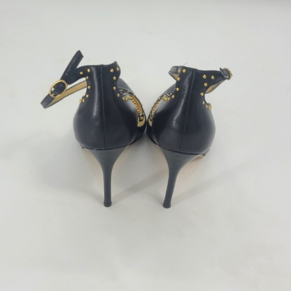 LEVITY BLACK AND SHEER LEATHER ANKLE STRAP PUMPS WITH GOLD STUDS..SIZE 8 - Picture 8 of 10